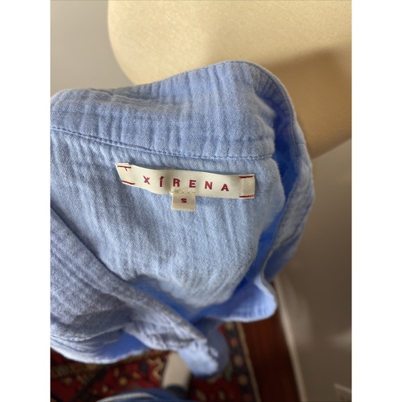 Xirena Short Sleeve Blue Guaze Popover Blouse Small S - Picture 8 of 9